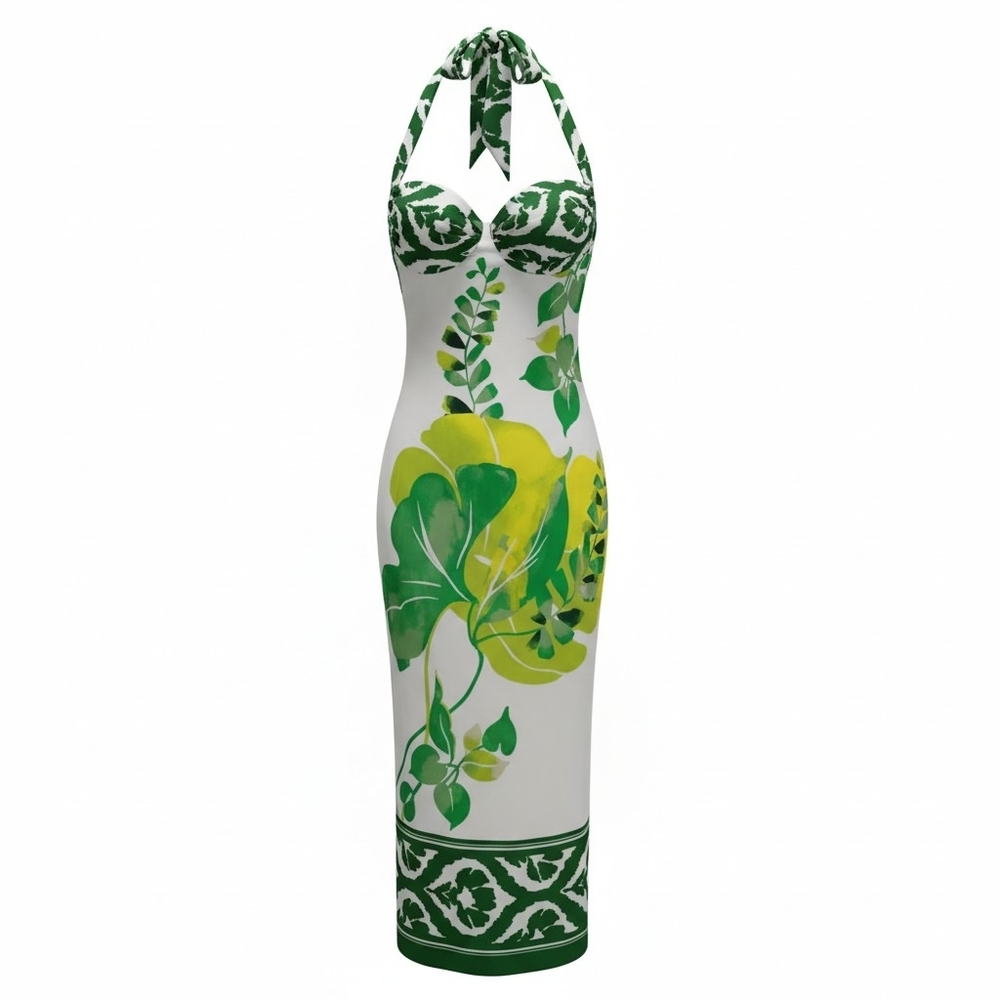 White House Black Market Strapless Green Floral Dress - Picture 3 of 10
